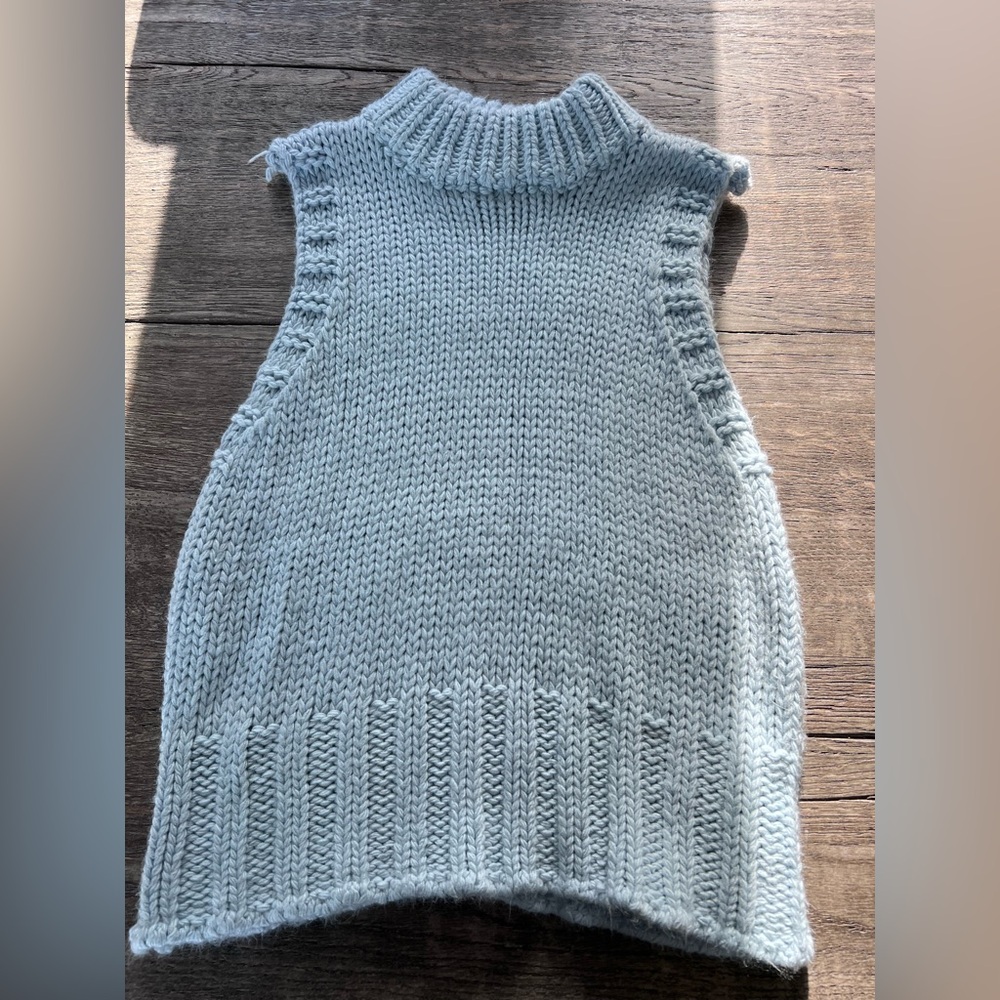 Blue Turtleneck Sleeveless Sweater